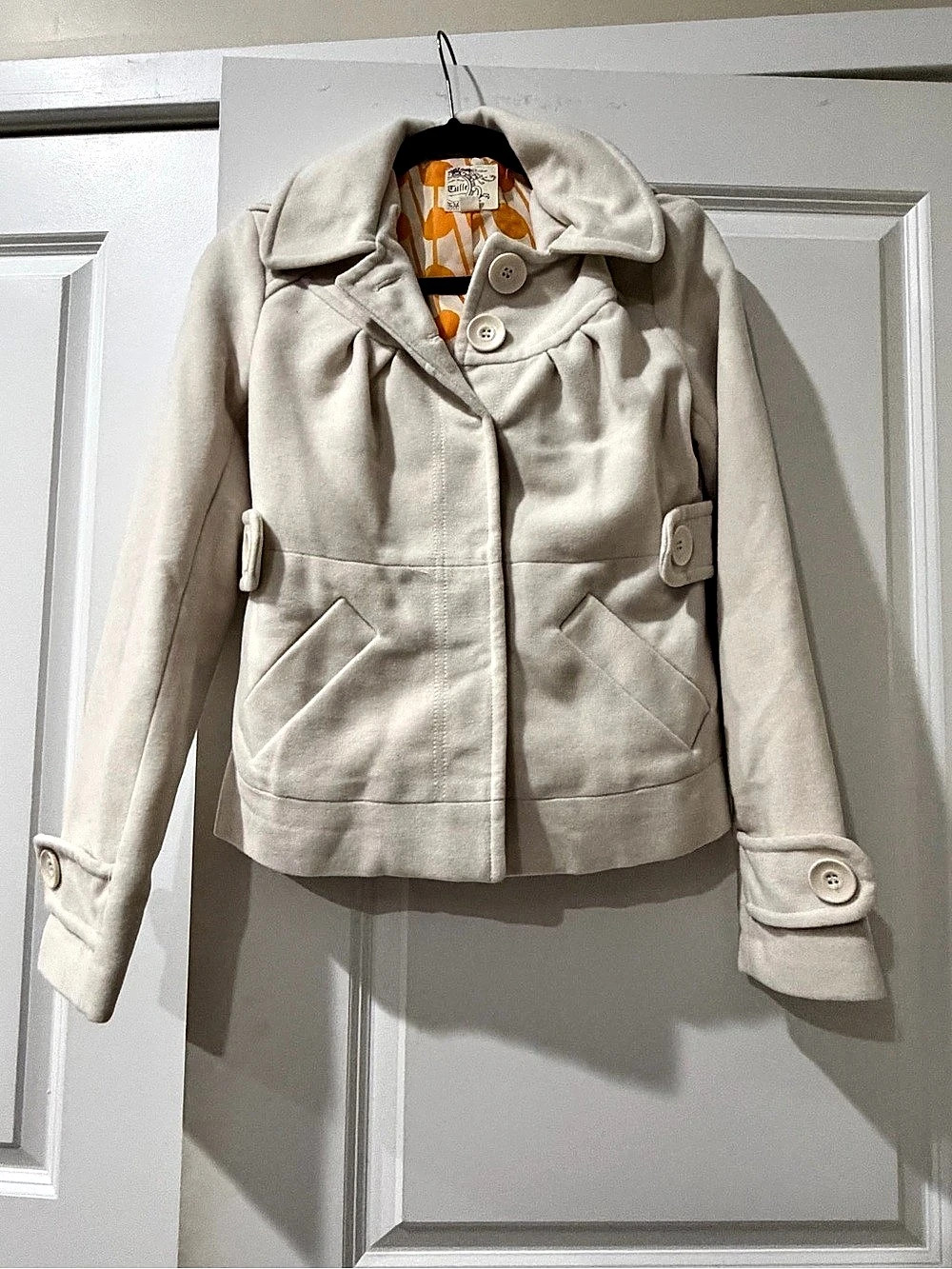 Tulle Original Clothing Cream Ivory Wool Blend Hooded Jacket Coat XS